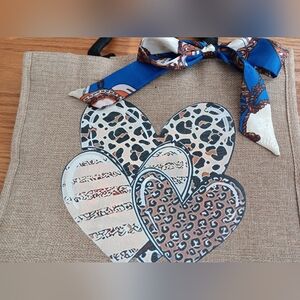 Heart Print Tote Bag with Silk Bow and Matching Coin Purse.